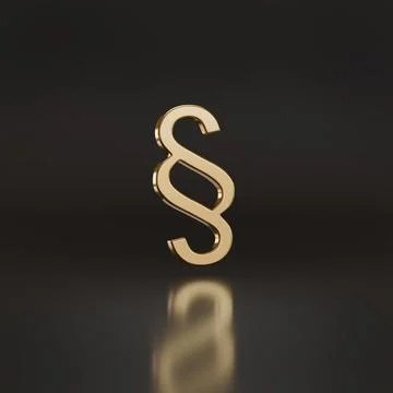 Three-dimensional golden law paragraph symbol on dark background. 3d illust.. Stock Illustration