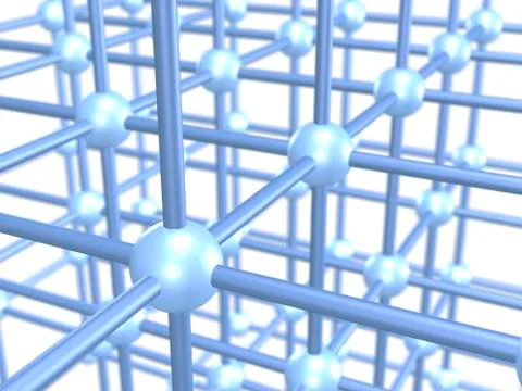 Three dimensional grid construction out of blue metallic spheres and rods, 3d Stock Illustration