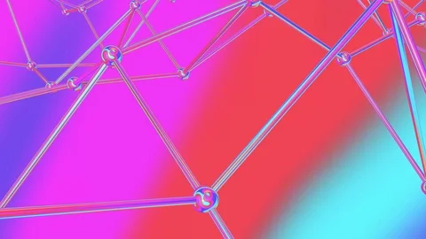 A three-dimensional grid of neon color slowly deforms against a colorful backgro Video stock 123129657