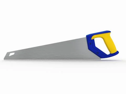 Three-dimensional handsaw on white isolated background. 3d Stock Illustration