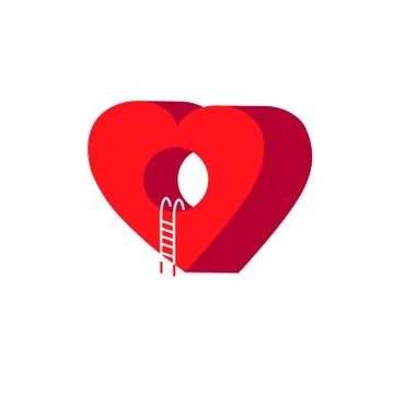 Three-dimensional heart with round hole. Vector isometric heart illustration. Illustrazione stock