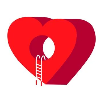 Three-dimensional heart with round hole isometric heart illustration. Stock Illustration