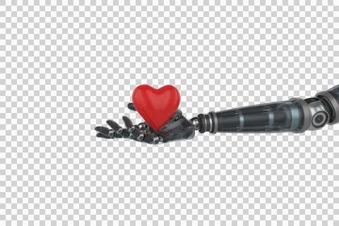 Three dimensional image of cyborg holding red heart shape decor Stock Illustration