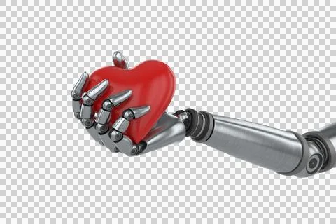 Three dimensional image of cyborg holding heard shape Stock Photos