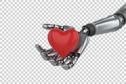 Three dimensional image of cyborg holding red heard shape decoration Stock Photos