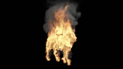 The three-dimensional image of a knight in armor on a horse is engulfed in Stock Footage 171603262