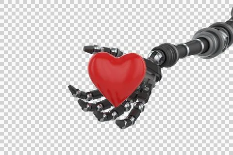 Three dimensional image of robot hand holding red heard shape Stock Illustration
