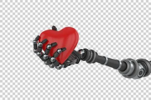 Three dimensional image of robot hand holding red heard decoration Stock Illustration