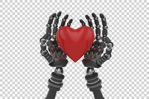 Three dimensional image of robot hand holding red heard shape Stock Photos