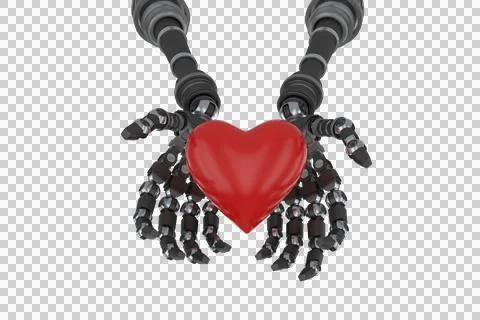 Three dimensional image of robot hand holding red heard shape Stock Photos