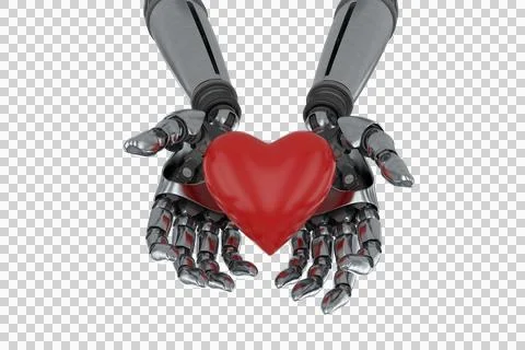 Three dimensional image of robot holding red heard shape Stock Photos