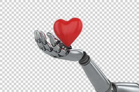 Three dimensional image of robot showing red heard shape decoration Stock Photos