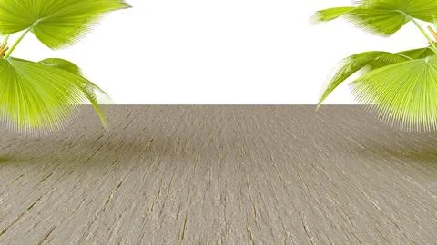 Three-dimensional isolate with wooden flooring in perspective and lush tropic イラスト素材