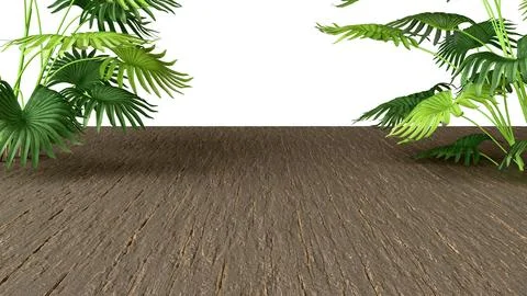 Three-dimensional isolate with wooden flooring in perspective and lush tropic イラスト素材