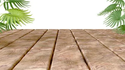 Three-dimensional isolate with wooden flooring in perspective and lush tropic イラスト素材