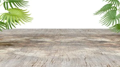 Three-dimensional isolate with wooden flooring in perspective and lush tropic イラスト素材