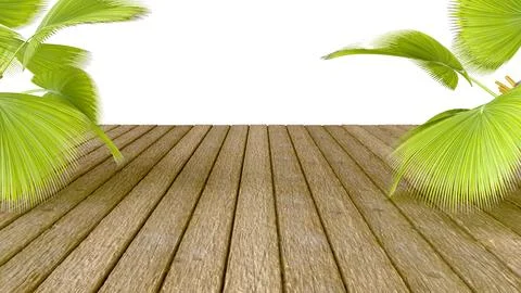 Three-dimensional isolate with wooden flooring in perspective and lush tropic イラスト素材
