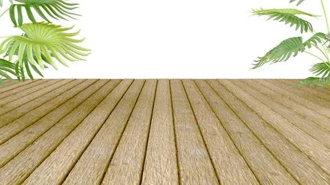 Three-dimensional isolate with wooden flooring in perspective and lush tropic イラスト素材