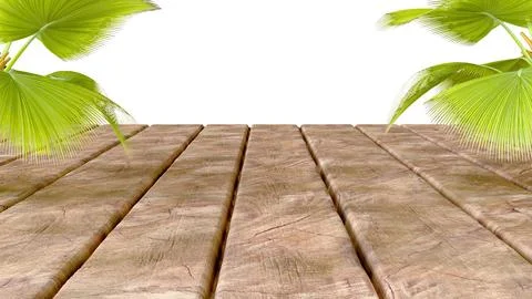 Three-dimensional isolate with wooden flooring in perspective and lush tropic イラスト素材