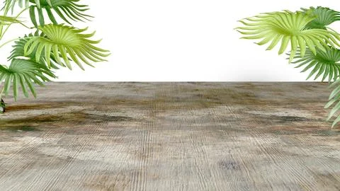Three-dimensional isolate with wooden flooring in perspective and lush tropic Stock Illustration