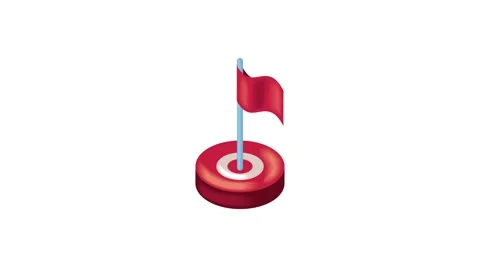Three dimensional isometric red pin icon with waving flag animation on whit.. Stock Footage 339337534