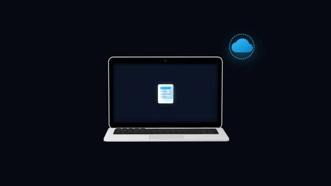 Three dimensional laptop cloud data synchronization animation Stock Footage 347384069