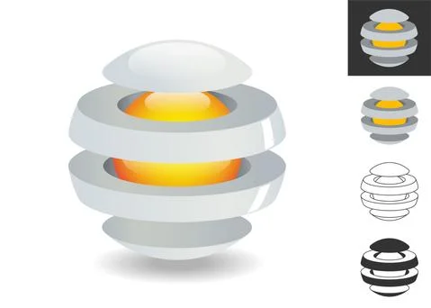 Three dimensional logo, divided sphere with a core. Modern technology design. Stock Illustration