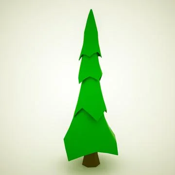 Three-dimensional low poly model of a green Christmas tree on a white backgro Stock Illustration
