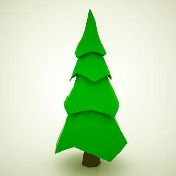 Three-dimensional low poly model of a green Christmas tree on a white backgro Stock Illustration
