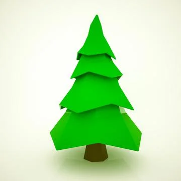 Three-dimensional low poly model of a green Christmas tree on a white backgro Stock Illustration