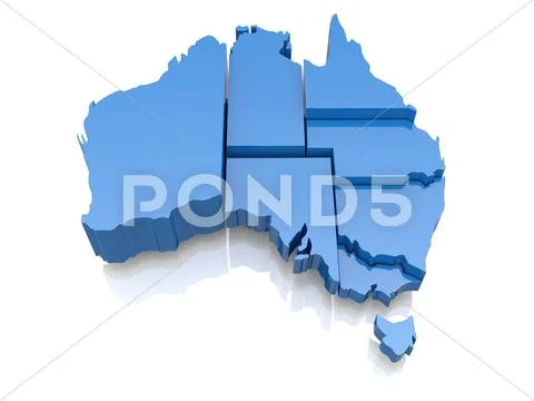 Three-dimensional map of australia on white background. 3d Stock Illustration