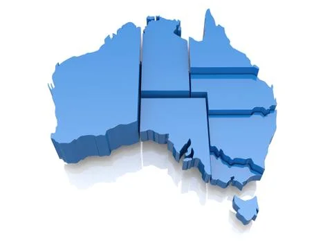 Three-dimensional map of australia on white background. 3d Stock Illustration