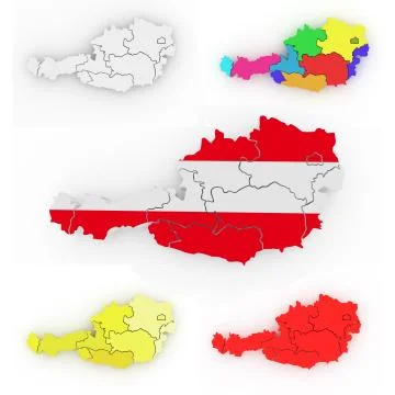 Three-dimensional map of austria on white isolated background. 3d イラスト素材