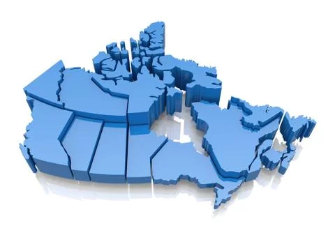 Three-dimensional map of canada on white background. 3d Stock Illustration