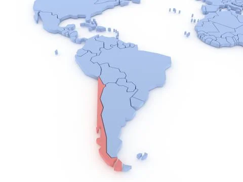 Three-dimensional map of Chile isolated. 3d Stock Illustration