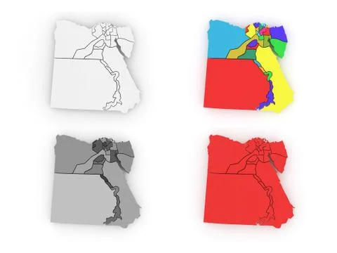 Three-dimensional map of egypt on white isolated background. 3d Stock Illustration
