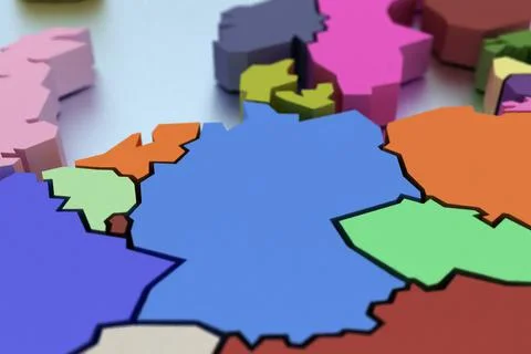 Three-dimensional map of Europe in bright colors isolated background Stock Illustration