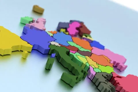 Three-dimensional map of Europe in bright colors isolated background Stock Illustration