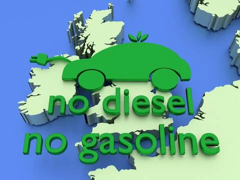 Three-dimensional map of Europe showing the UK to ban sales of new diesel and ga Stock Illustration