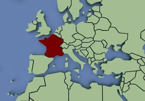 Three-dimensional map of France isolated. 3d Stock Illustration