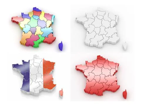 Three-dimensional map of france on white isolated background. 3d Stockillustratie