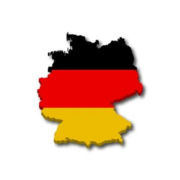 Three dimensional map of Germany with national flag colors and drop shadow Stock Illustration