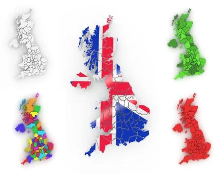 Three-dimensional map of great britain on white isolated background. 3d Stock Illustration