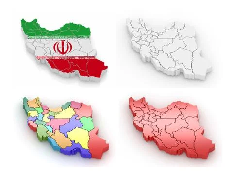 Three-dimensional map of iran on white isolated background. 3d Stock Illustration