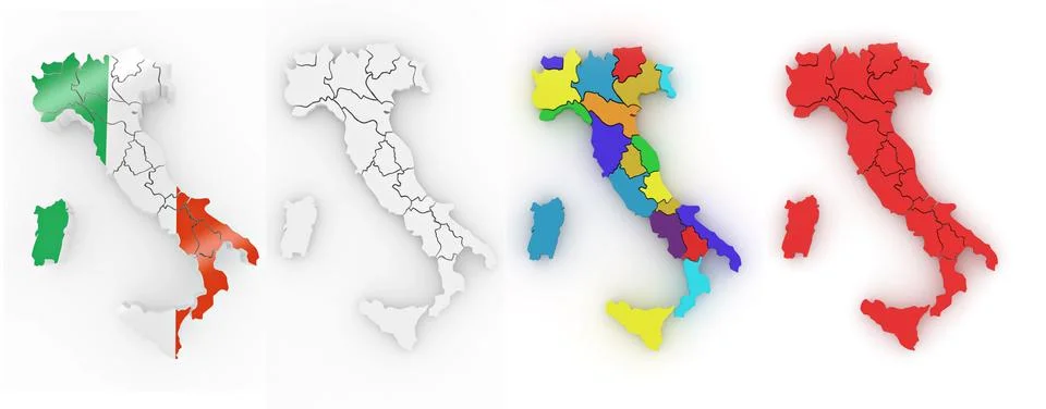 Three-dimensional map of italy on white isolated background. 3d Stock Illustration