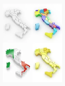 Three-dimensional map of italy on white isolated background. 3d Stockillustratie