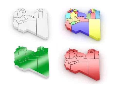 Three-dimensional map of libya on white isolated background. 3d Stock Illustration