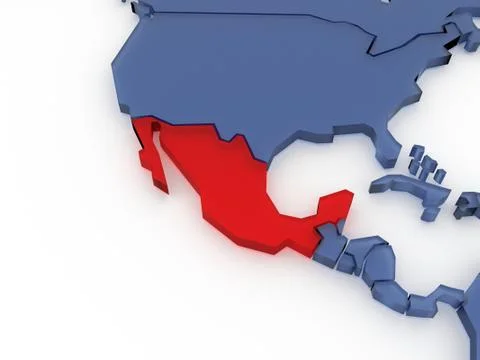 Three-dimensional map of Mexico isolated. 3d Stock Illustration