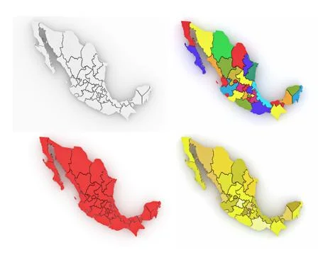 Three-dimensional map of mexico on white isolated background. 3d Stockillustratie