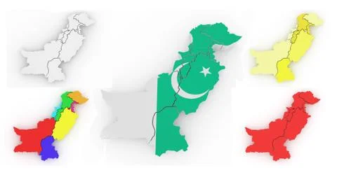 Three-dimensional map of pakistan on white isolated background. 3d Stock Illustration